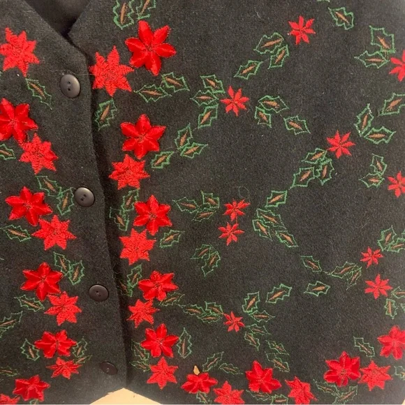 VTG Winona Wool Blend Appliqué Holly Branch western Vest - Picture 12 of 12